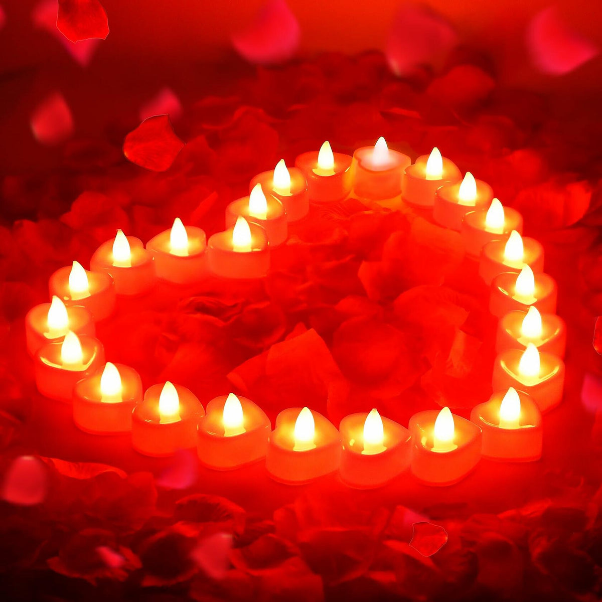 [Like New] LSVGSAK Romantic LED Candle Lights & 1000pcs Red Rose Petals Set