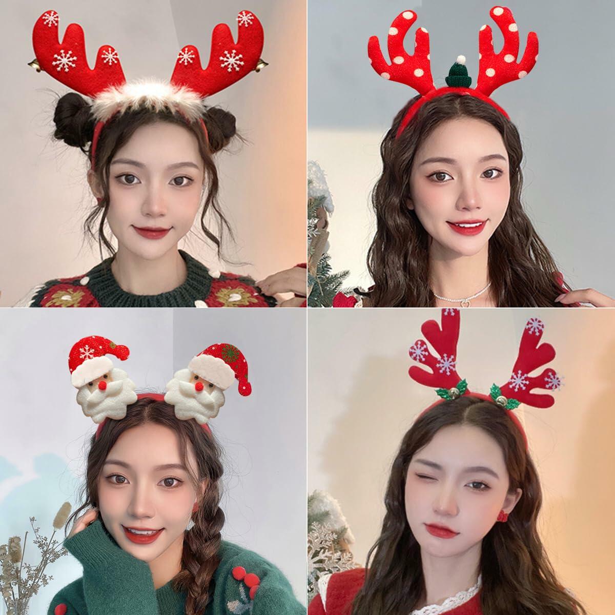 QUNQINLI Christmas Deer Antlers Headband Plush Red Style F 1PCS
