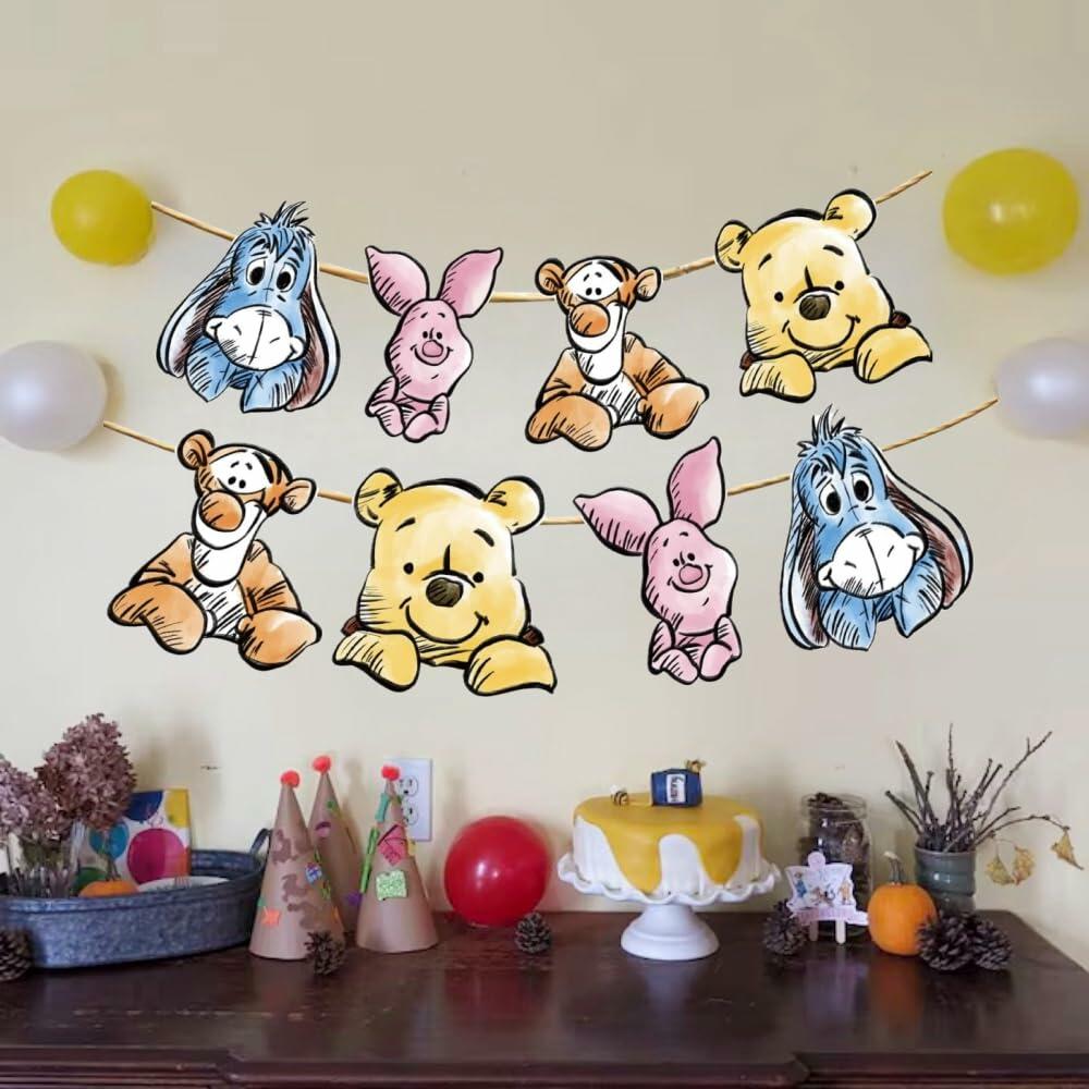 HOTIMO 8 PCS Winnie Baby Shower Banner Party Decor Multicolor Cartoon