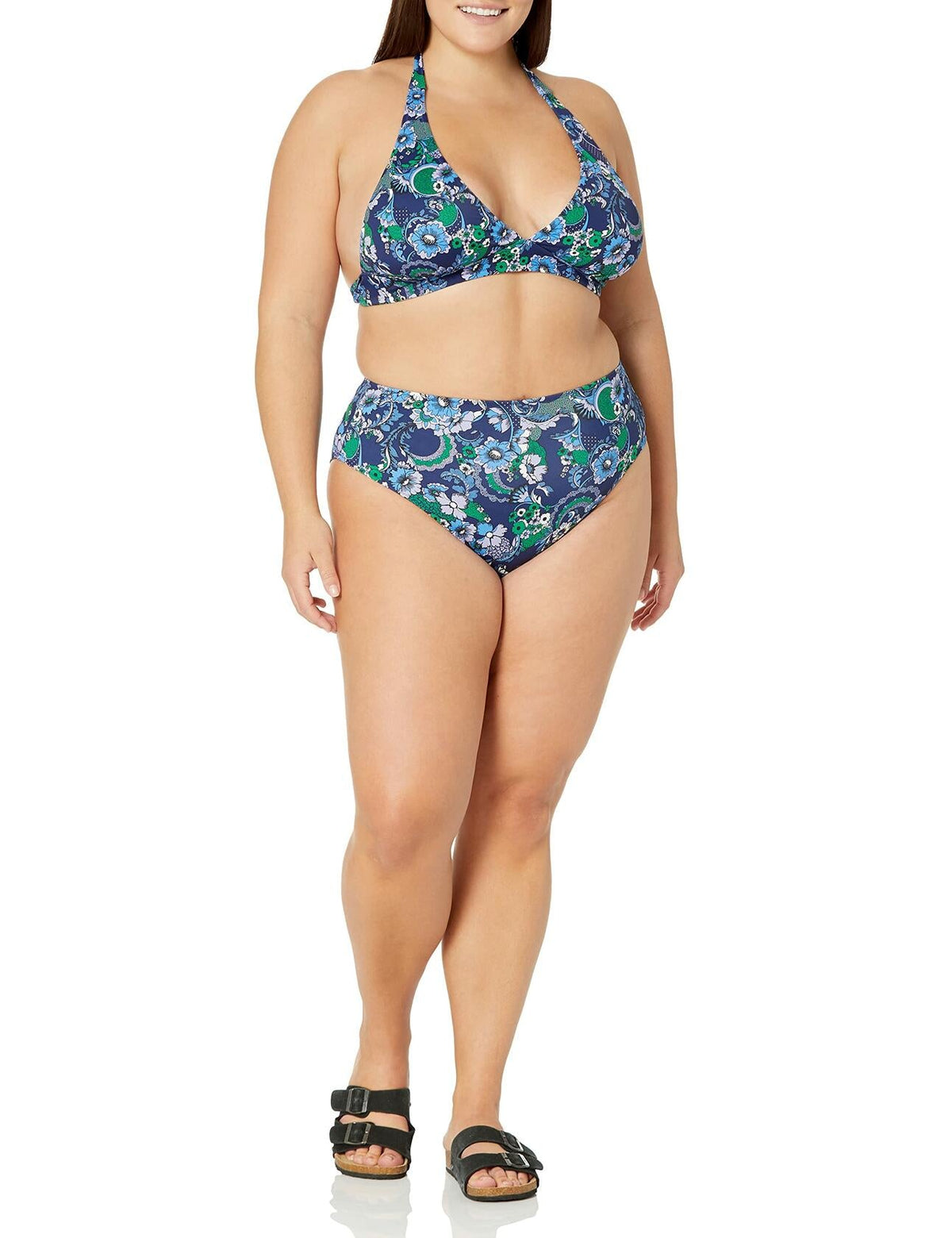 Amazon Essentials Women's High Waist Bikini Bottom Deep Blue Paisley Size XS