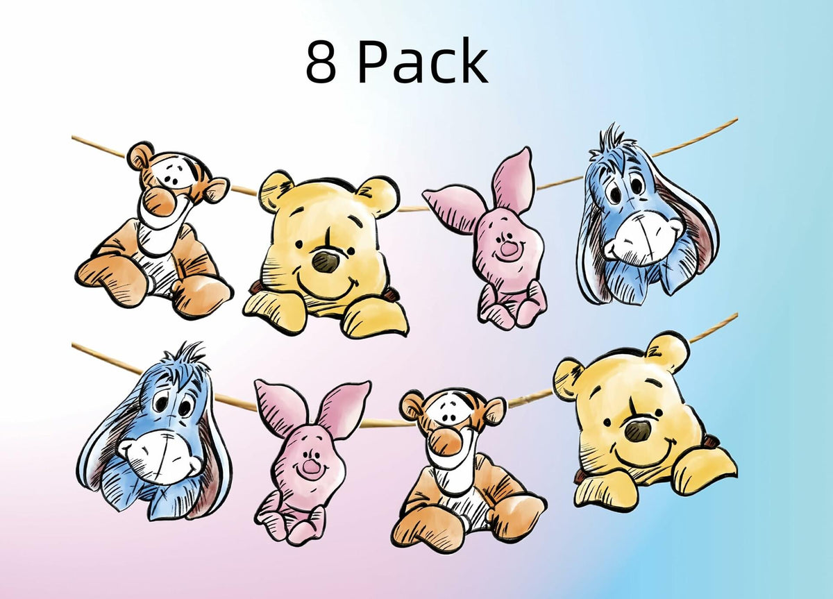 HOTIMO 8 PCS Winnie Baby Shower Banner Party Decor Multicolor Cartoon