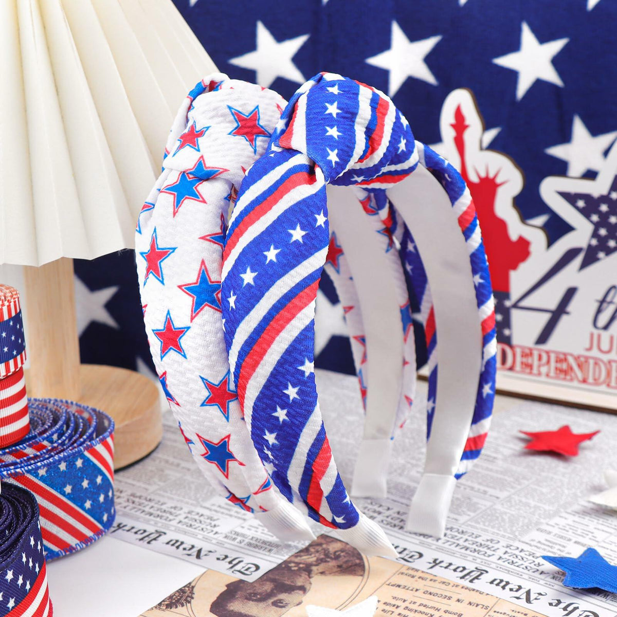 YanJie 4th of July Blue Stars Knotted Wide Headband Women Girls