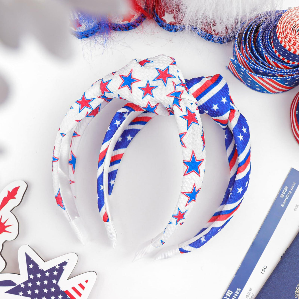 YanJie 4th of July Blue Stars Knotted Wide Headband Women Girls