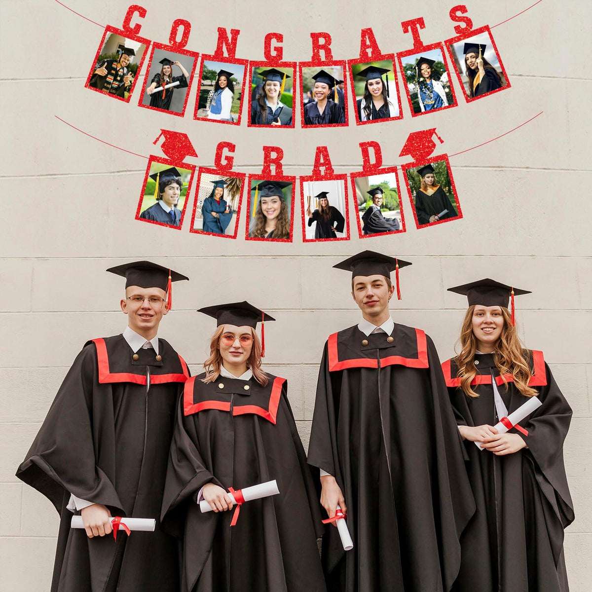 Biswiter Graduation Photo Banner Class of 2025 Red Preassembled Congrats Decor