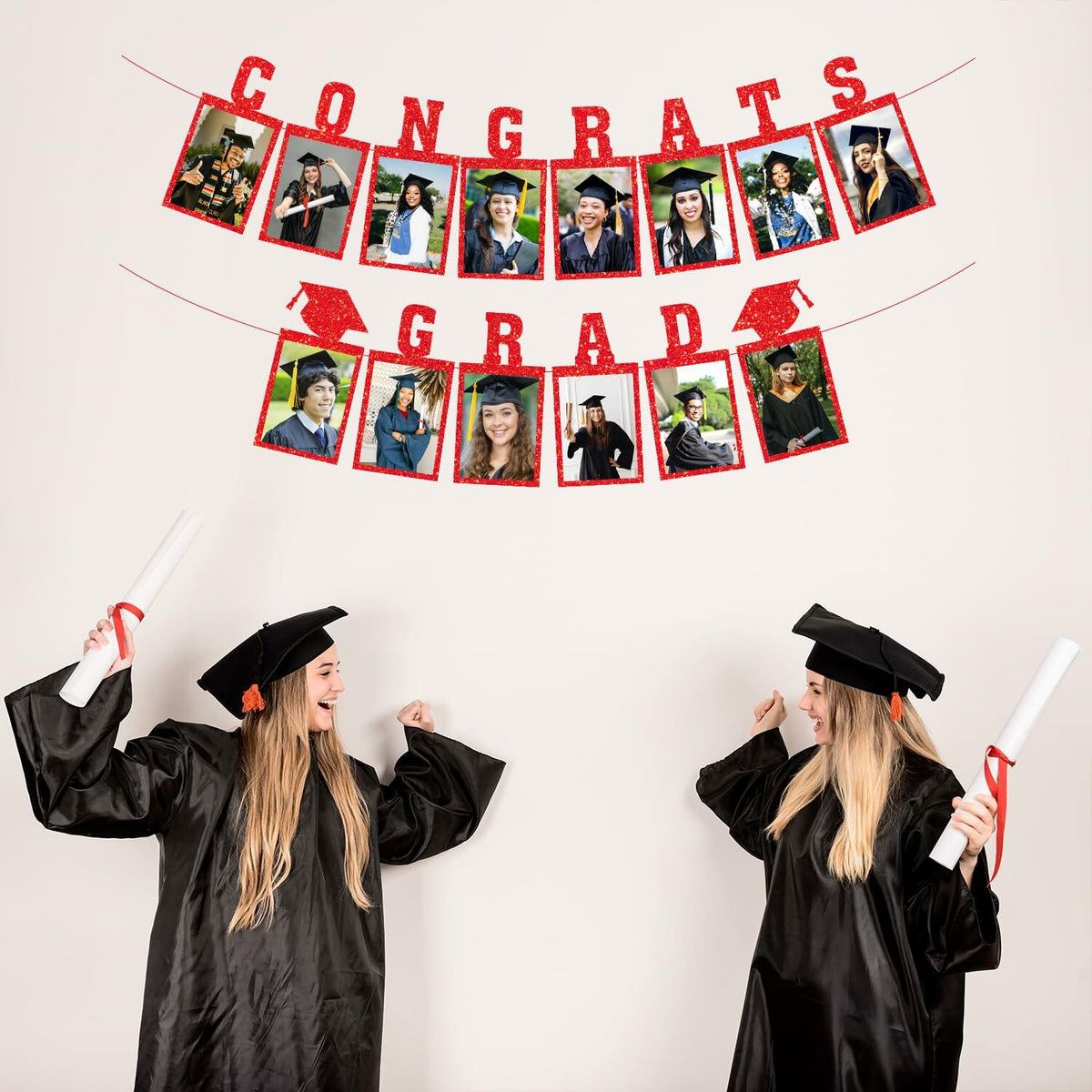 Biswiter Graduation Photo Banner Class of 2025 Red Preassembled Congrats Decor