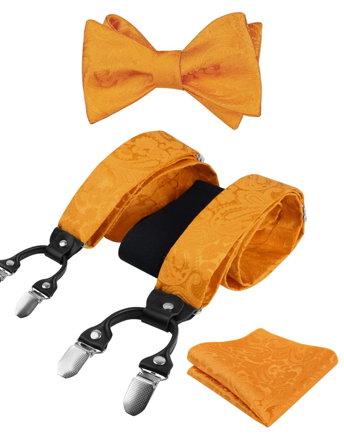 Alizeal Paisley Suspenders Bow Tie Pocket Square Set Men Orange Size One Size
