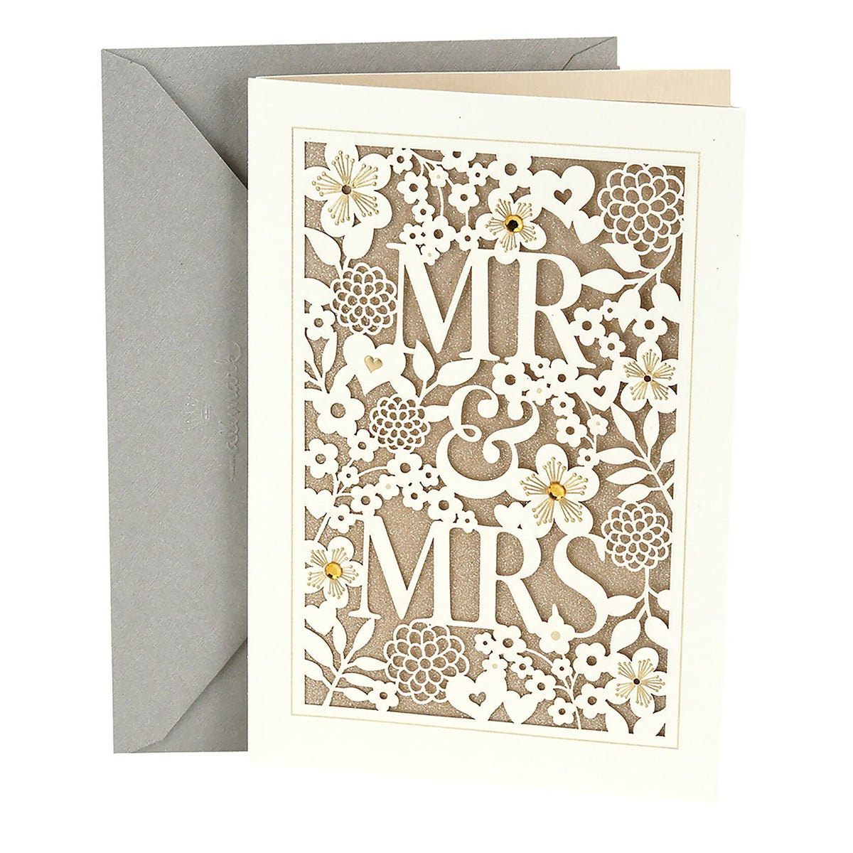 Hallmark Wedding Card Mr. & Mrs. Elegant Design with Envelope