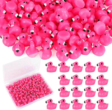 TOUCH TOP 100Pcs Mini Flamingo Resin Ducks Pink Figurine Tiny Animals Set