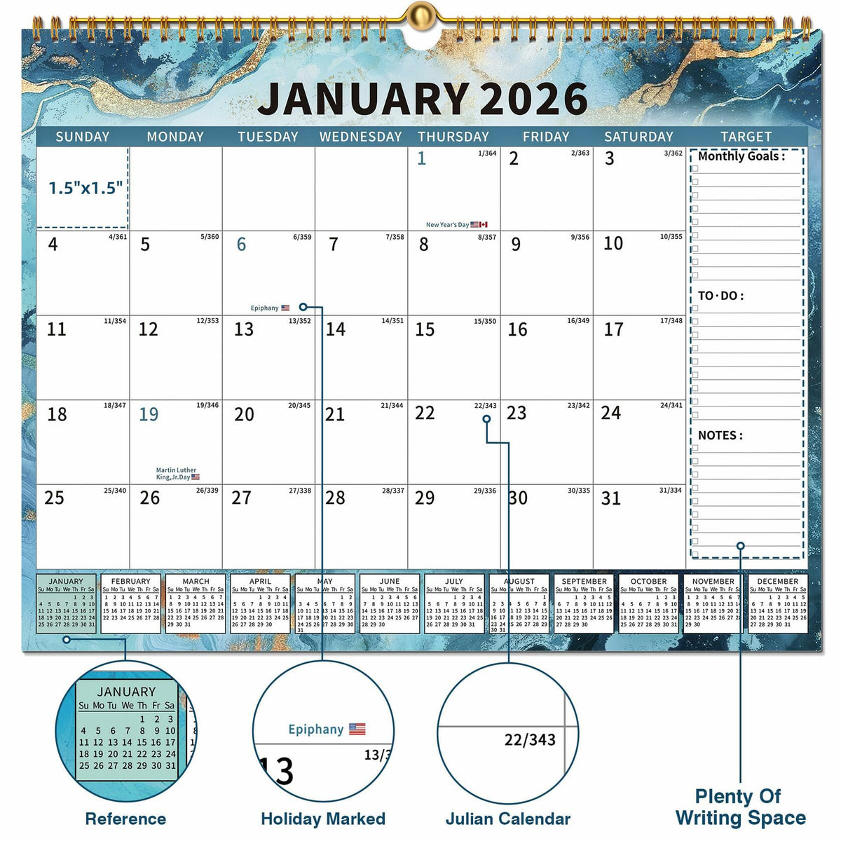 EYROZILL 2025-2026 Wall Calendar 17x22 Large Monthly Vertical 18 Month