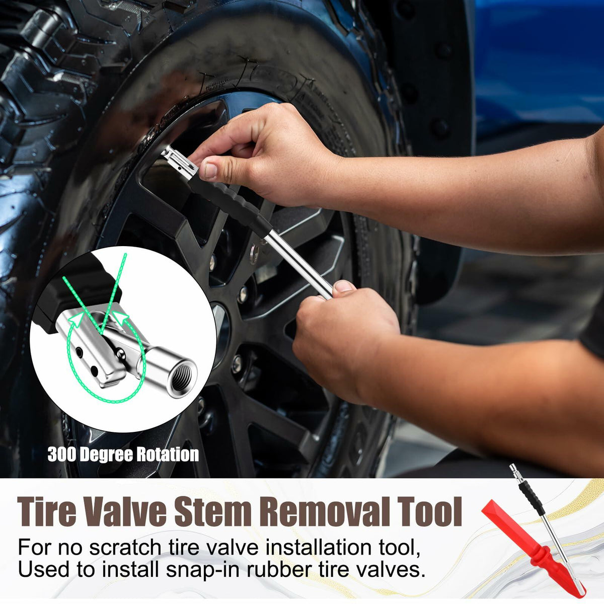 Tallew 2 Pcs Tire Valve Stem Puller & Scraper Tool Set with Rubber Boot
