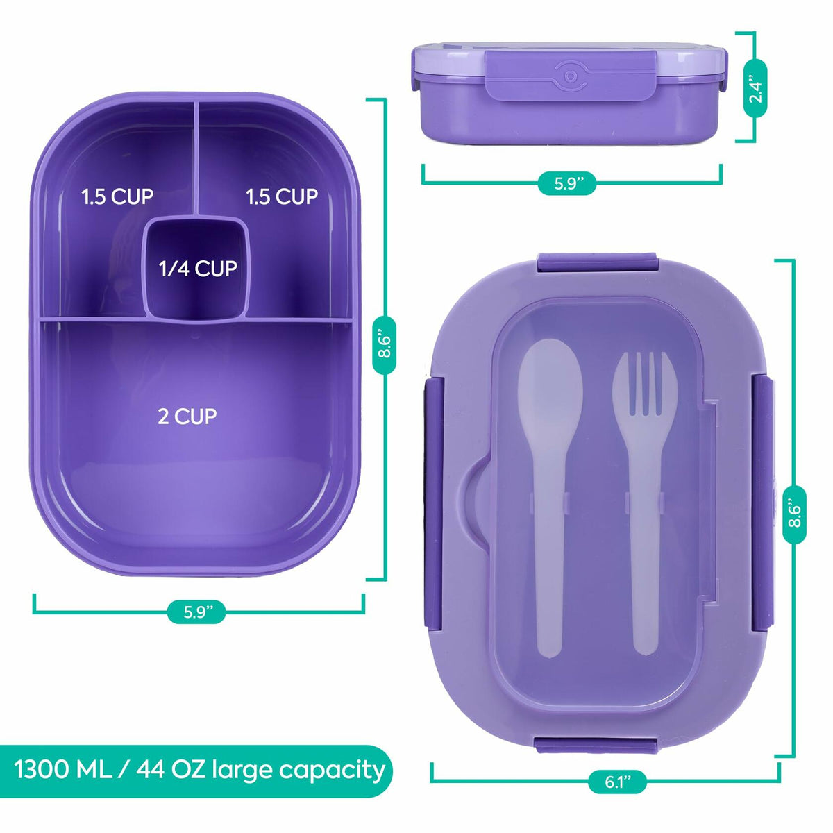 Generic DifaBella Kids Lunch Box 4 Compartments BPA-Free Purple 8.66x5.9x2.7