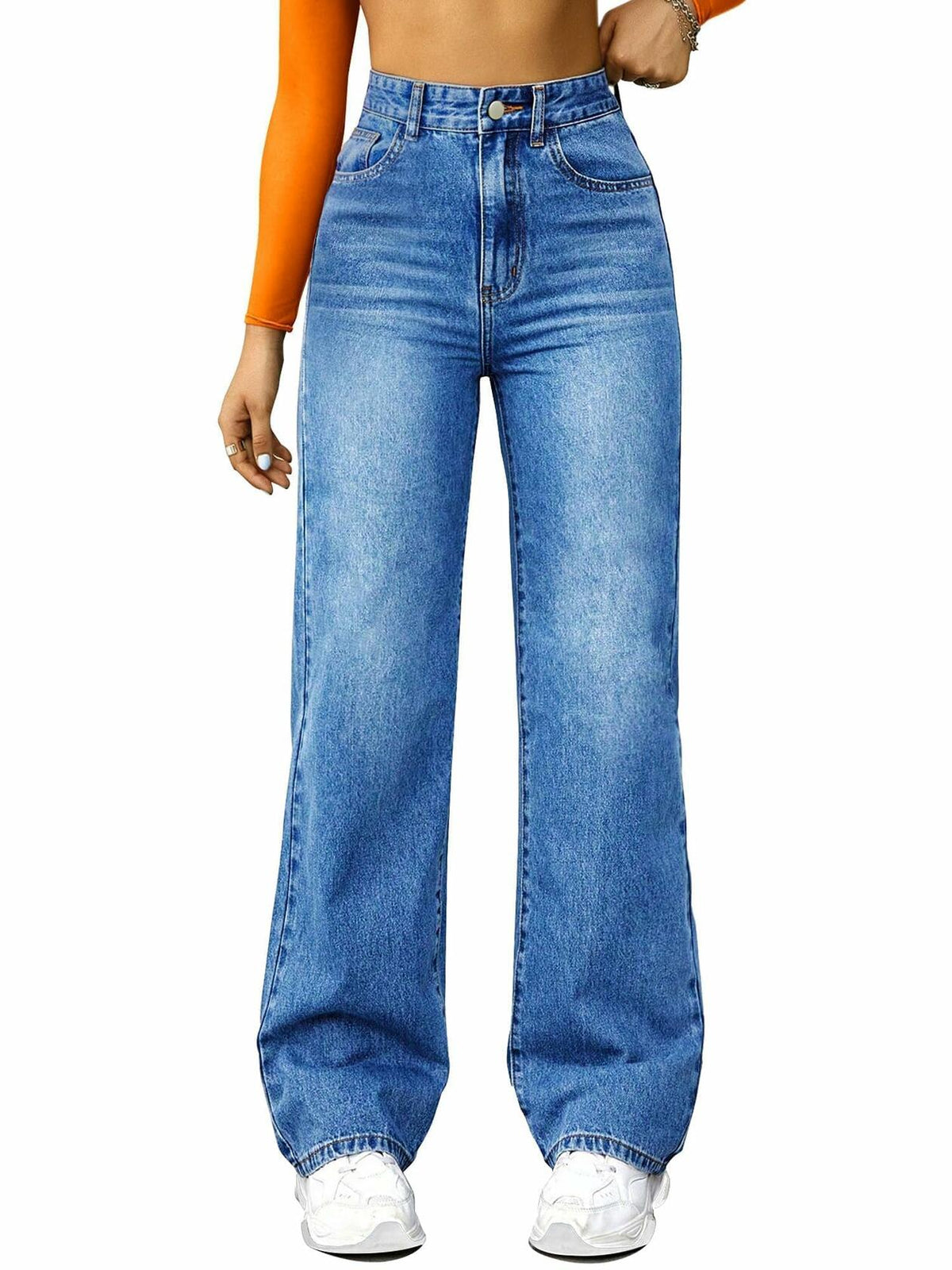 FUNUCA Women’s High Waist Wide Leg Stretch Denim Jeans Blue Size 8