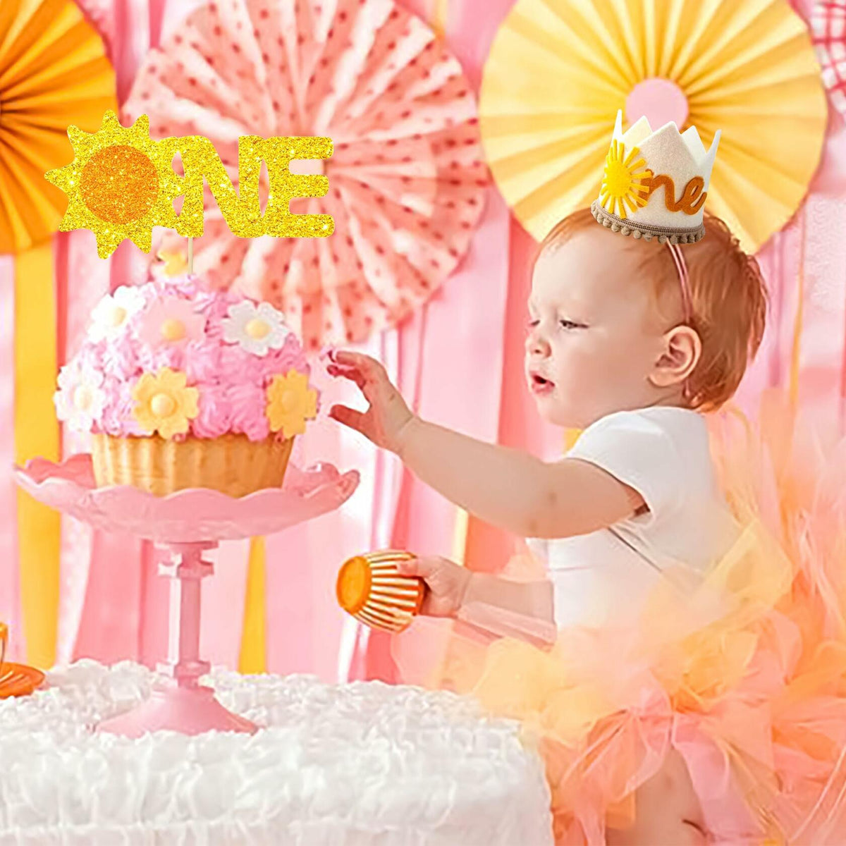 JeVenis 2pcs First Trip Around the Sun Birthday Hat Boho Sun Party Decoration