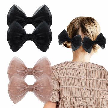 YanJie Baby Girls Hair Bows Pink Blue Tulle Lace Clips Pack of 2