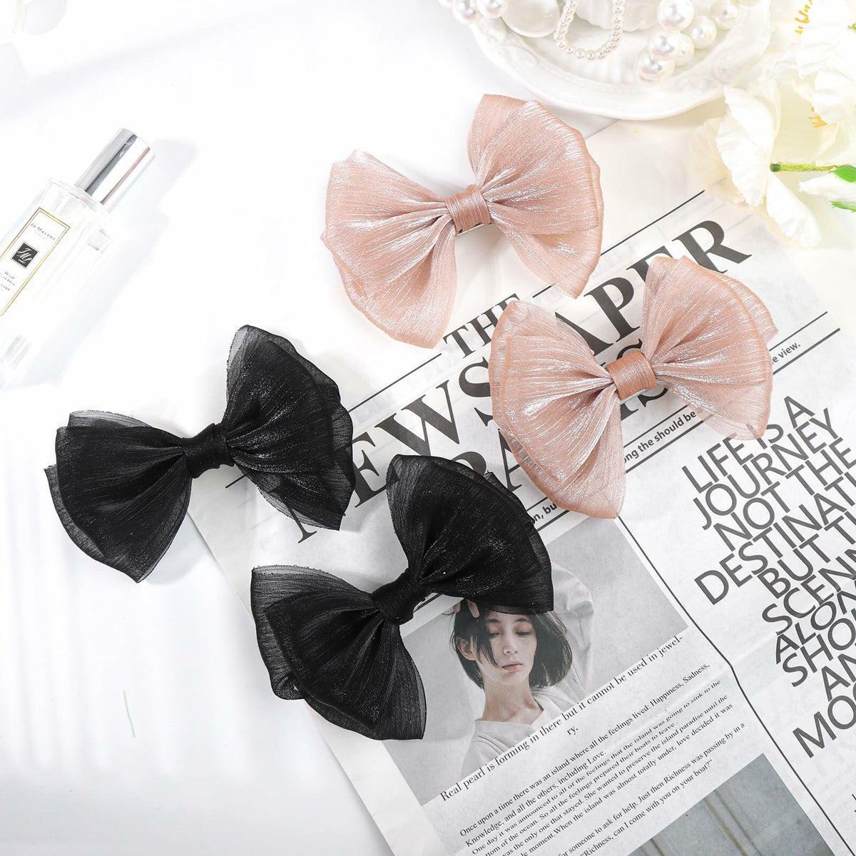 YanJie Baby Girls Hair Bows Pink Blue Tulle Lace Clips Pack of 2