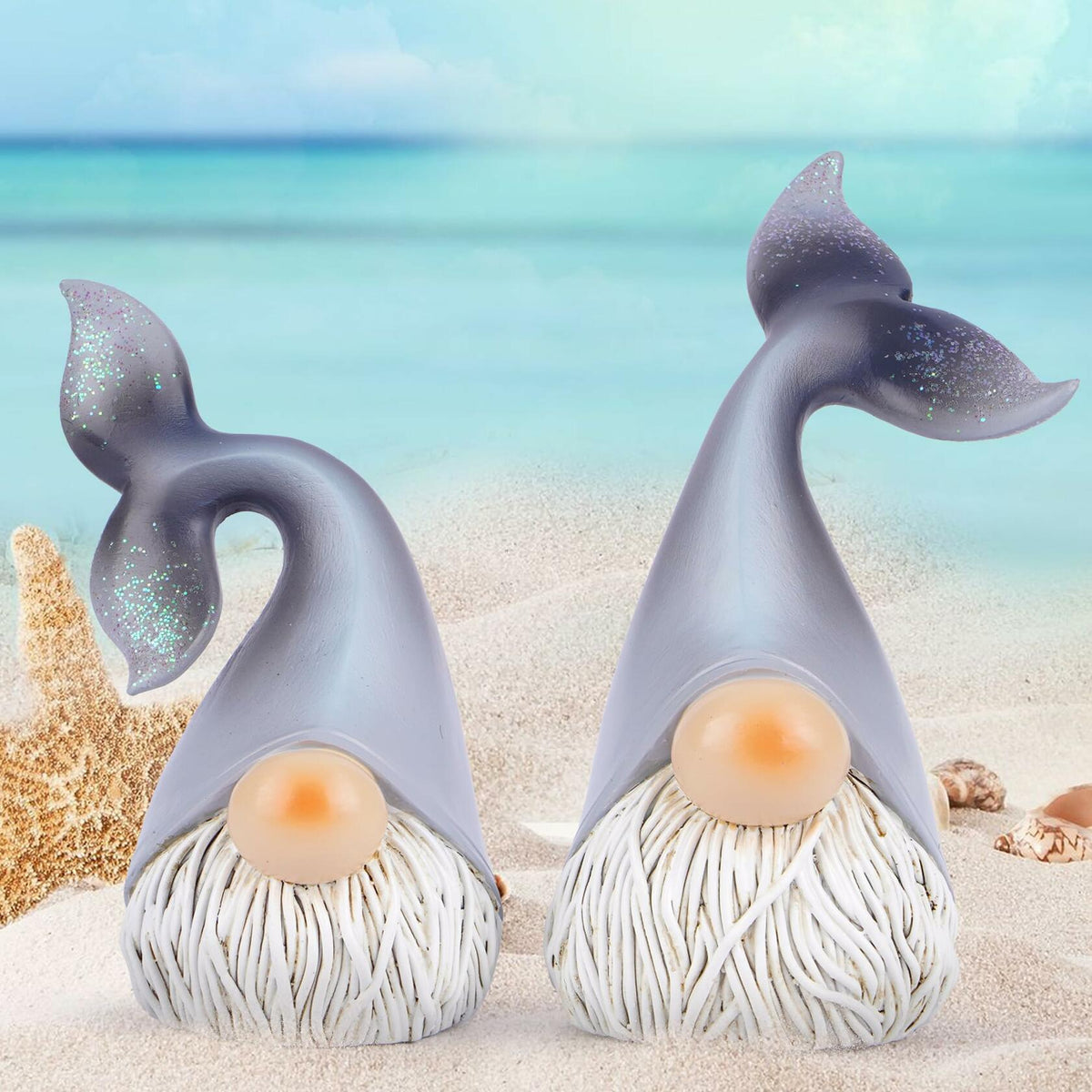 Hodao 2 Set Summer Ocean Gnome Resin Figurines Mermaid Grey Scandinavian