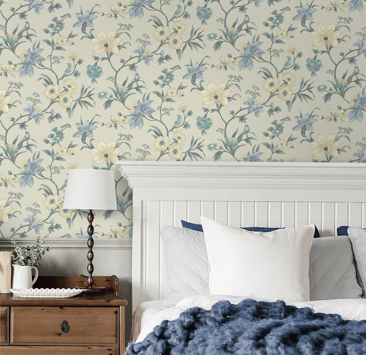 Hopepak Green Floral Peel and Stick Wallpaper 16.1x394 inch Vinyl Modern