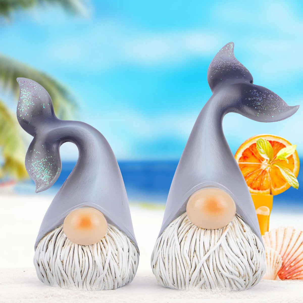 Hodao 2 Set Summer Ocean Gnome Resin Figurines Mermaid Grey Scandinavian
