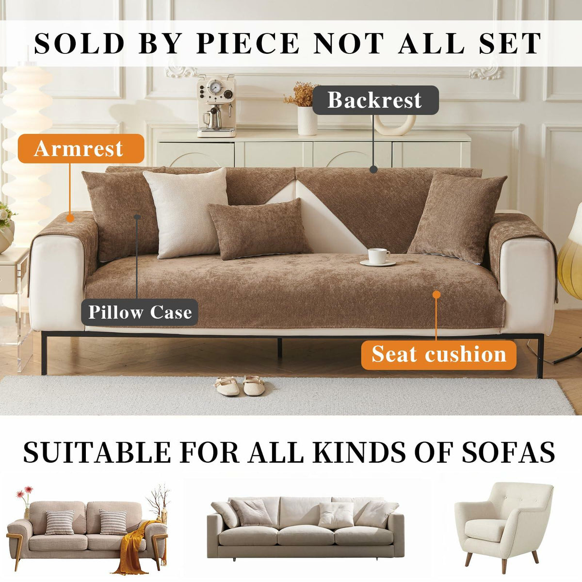 tianxinbaobei Plush Non-Slip Chenille Sofa Cover Light Gray 36x36 Armchair