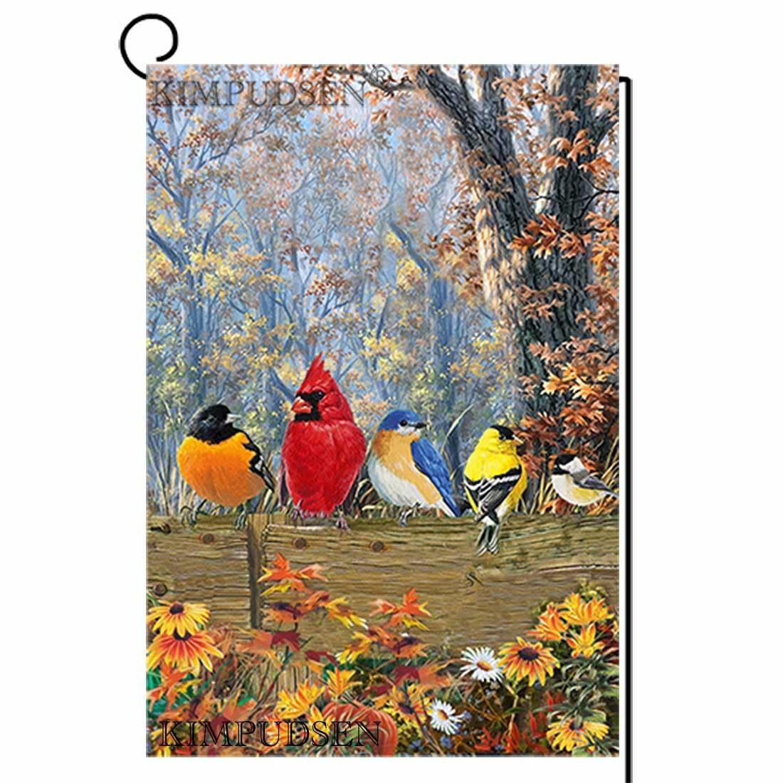 KIMPUDSEN Cardinal Birds Fall Garden Flag 12x18 Inch Double Sided Autumn