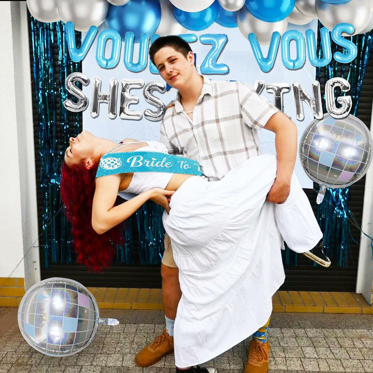 JeVenis Dancing Queen Balloons Banner Bachelorette Party Silver Blue 3
