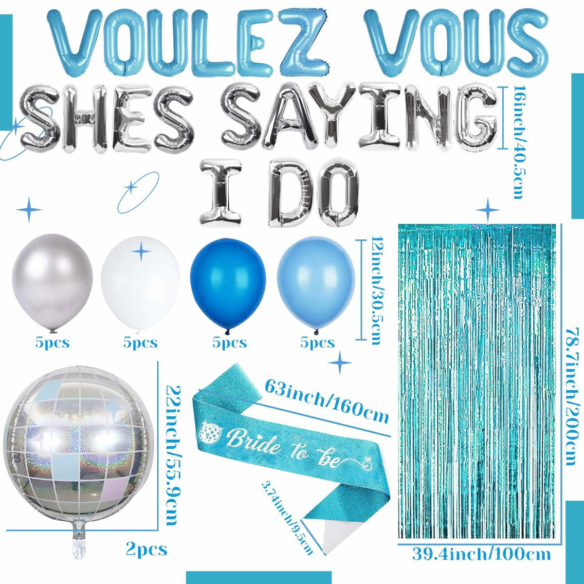 JeVenis Dancing Queen Balloons Banner Bachelorette Party Silver Blue 3