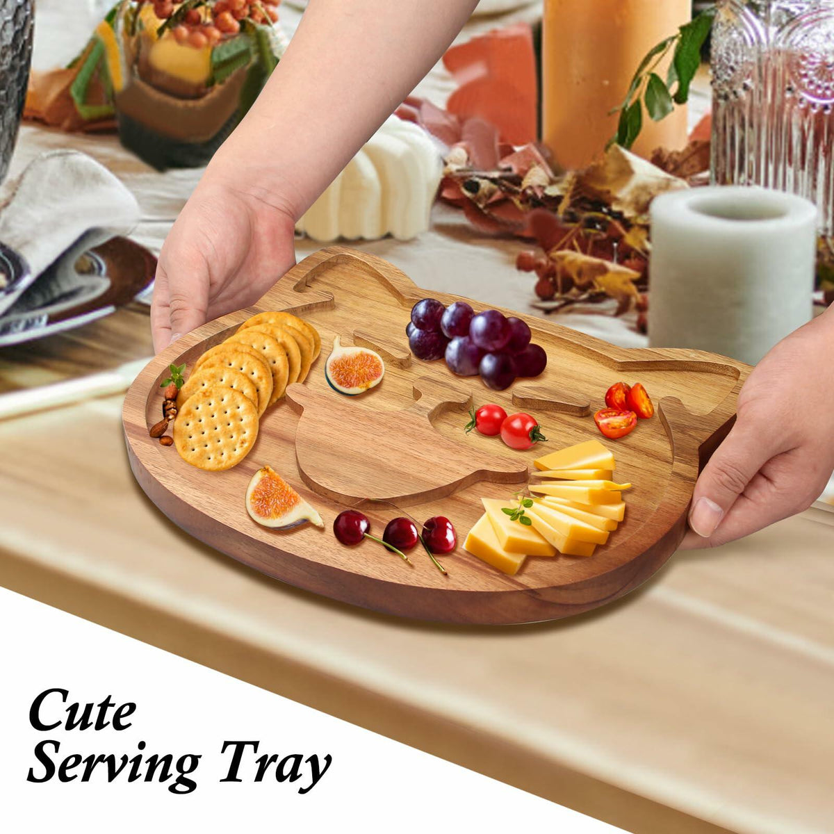 Renawe Decorative Acacia Wood Cheese Plate Serving Tray Large Solid Wood