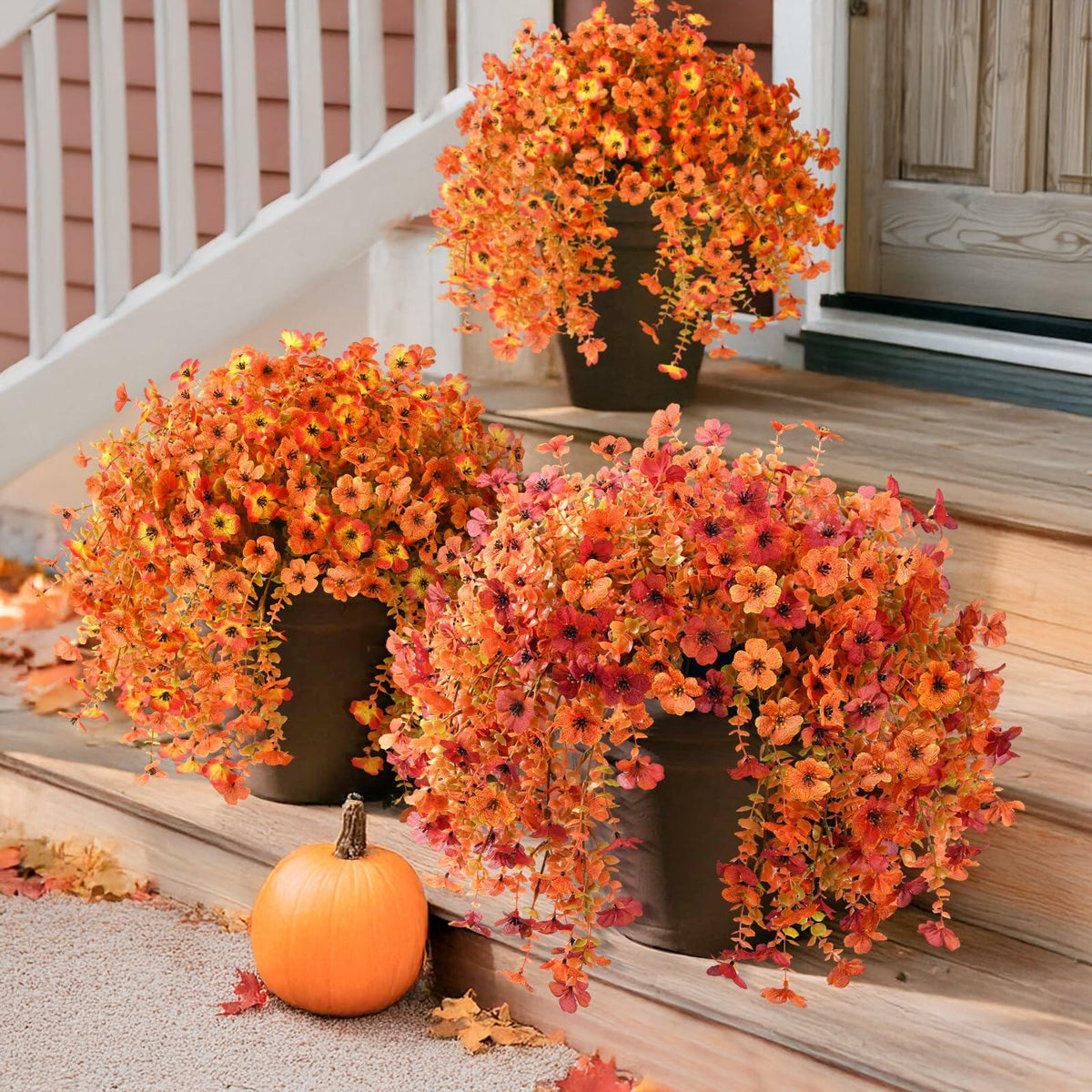 ZFProcess Artificial Fall Daisy Mums Silk Flowers 2PCS Fall Orange UV Resistant
