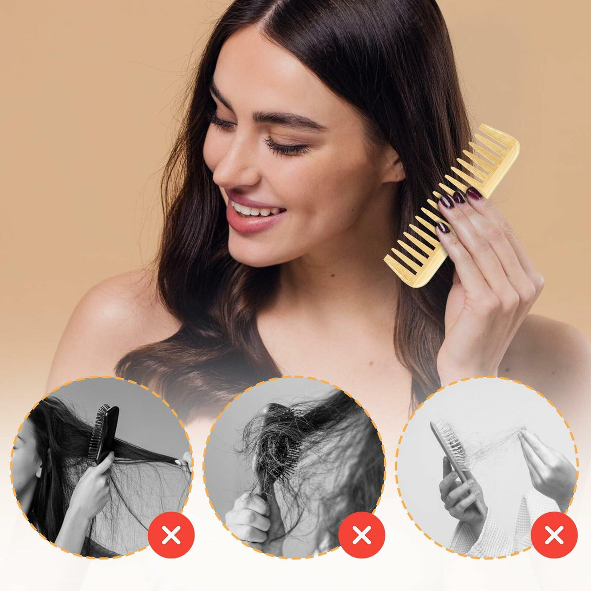 Alrhso Bamboo Wide Tooth Comb for Curls Beard Hair No Handle Detangler