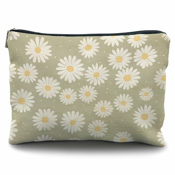 Likjad Sage Green Linen Cosmetic Bag Daisy Decor