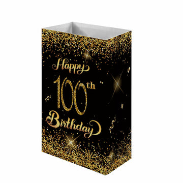MAGJUCHE 100th Birthday Gift Bags 12pcs Gold Black Polka Dots Paper