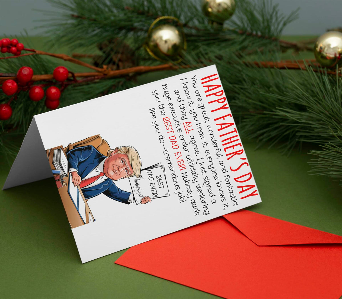 HOMEVAGE Fathers Day Card Funny Quote Folded 5x7in Red Envelope