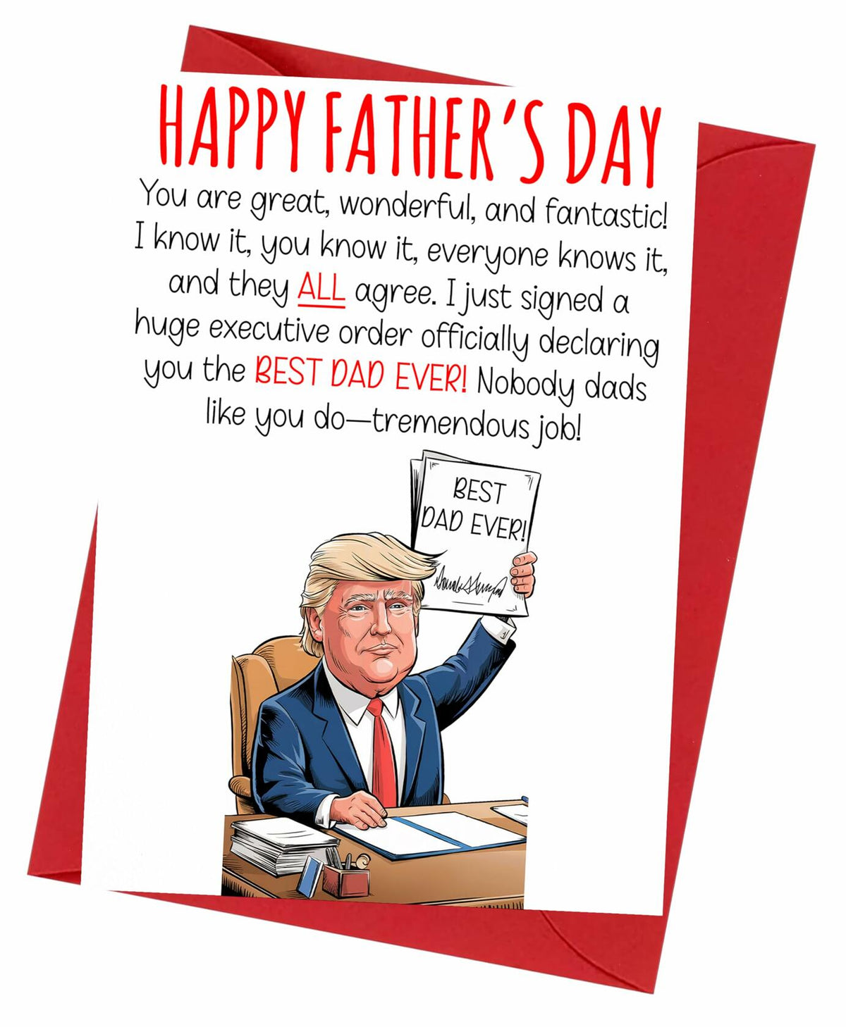 HOMEVAGE Fathers Day Card Funny Quote Folded 5x7in Red Envelope