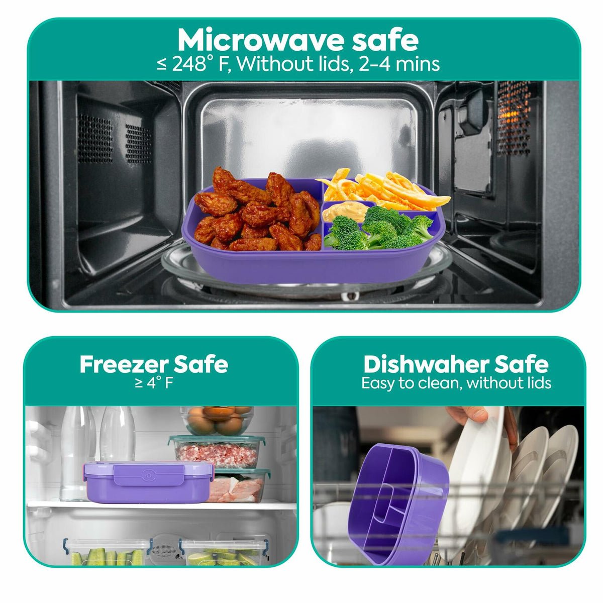 Generic DifaBella Kids Lunch Box 4 Compartments BPA-Free Purple 8.66x5.9x2.7