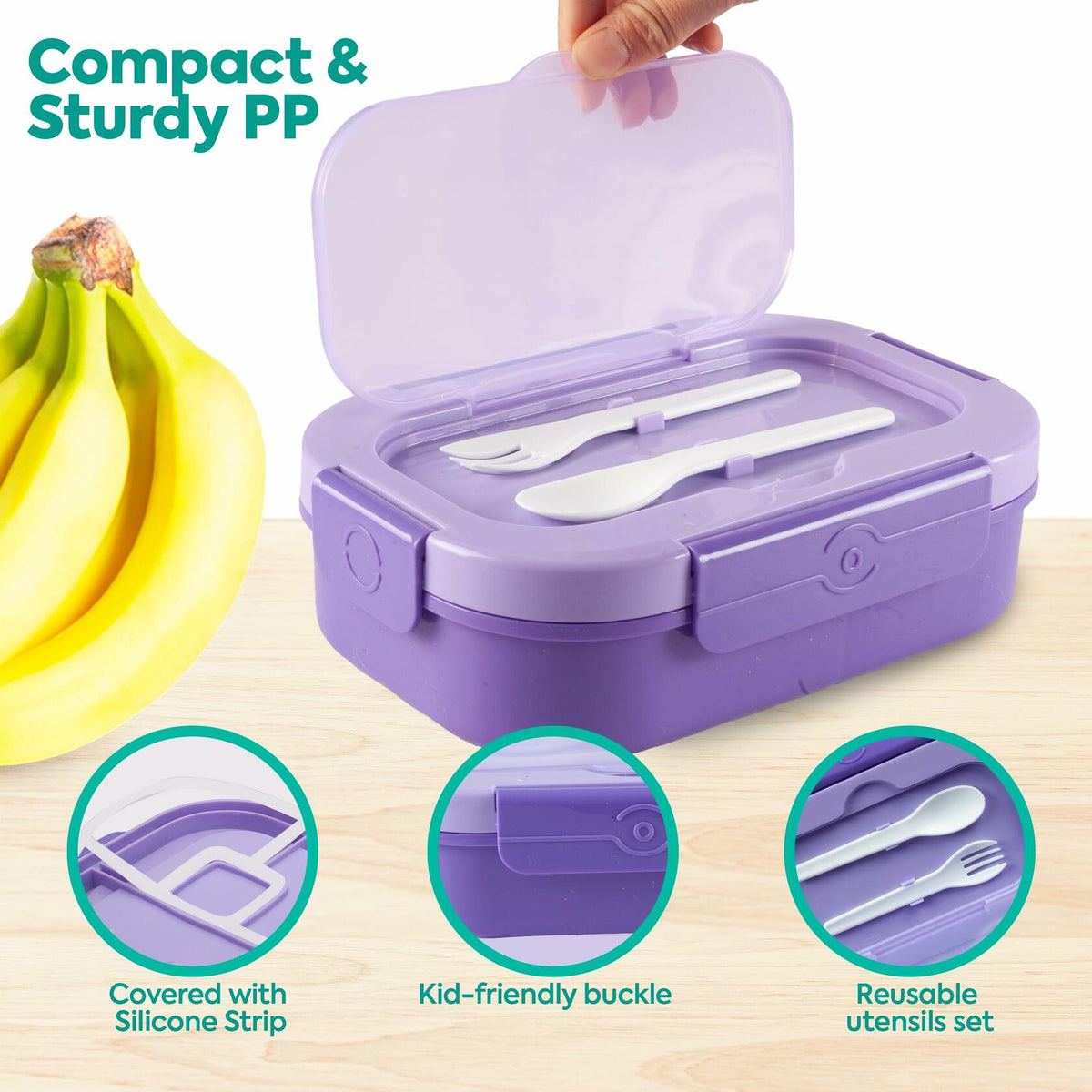 Generic DifaBella Kids Lunch Box 4 Compartments BPA-Free Purple 8.66x5.9x2.7
