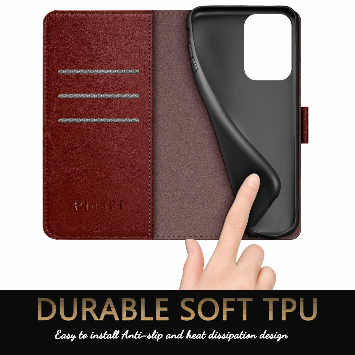 RingPi Moto G 5G 2024 Leather RFID Wallet Case Brown 3 Card Slots