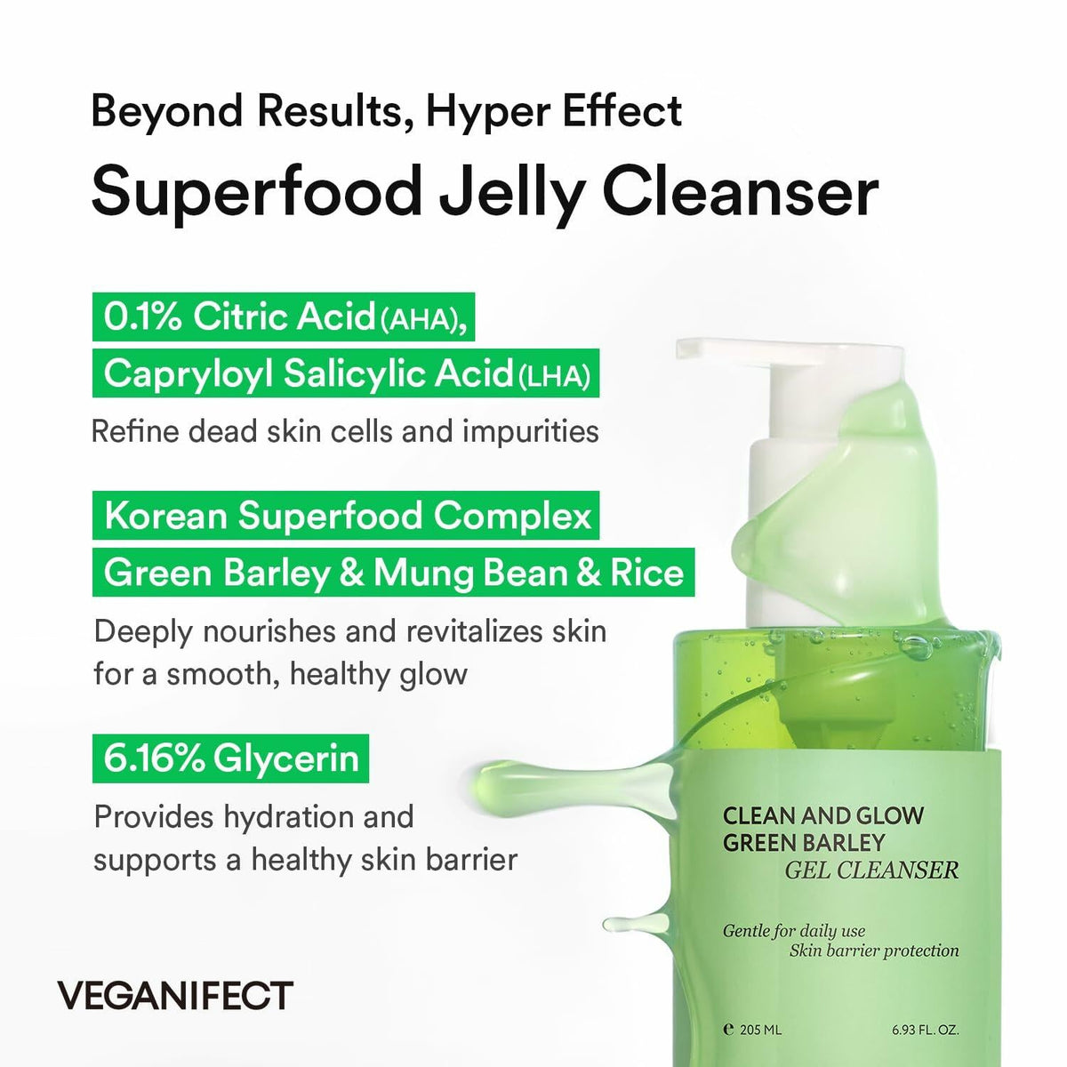 VEGANIFECT Gel-to-Foam Cleanser Hydrating Face Wash 205ml 6.93fl oz