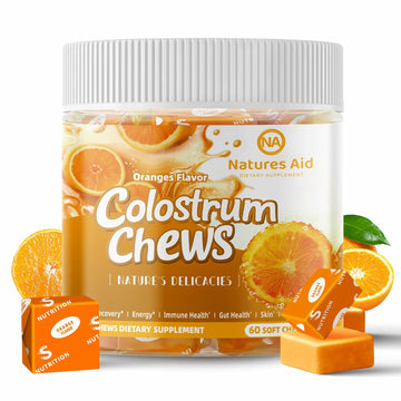 BestBy12/26 Natures Aid Colostrum Chews Probiotics Gut Health Orange 60 Sv