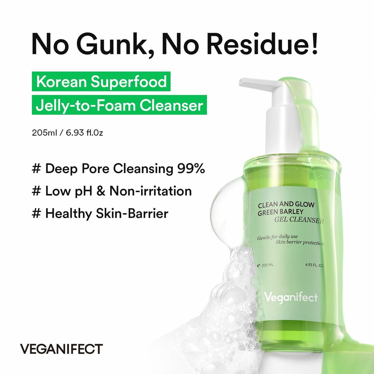VEGANIFECT Gel-to-Foam Cleanser Hydrating Face Wash 205ml 6.93fl oz