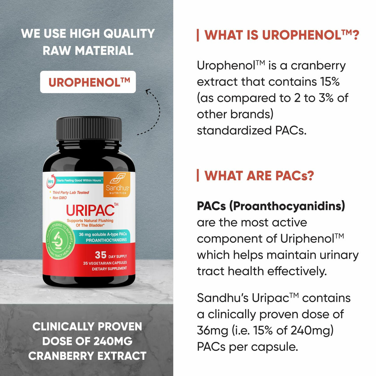 BestBy06/26 Sandhu's Uripac 36mg PACs Cranberry Extract 35 Capsules