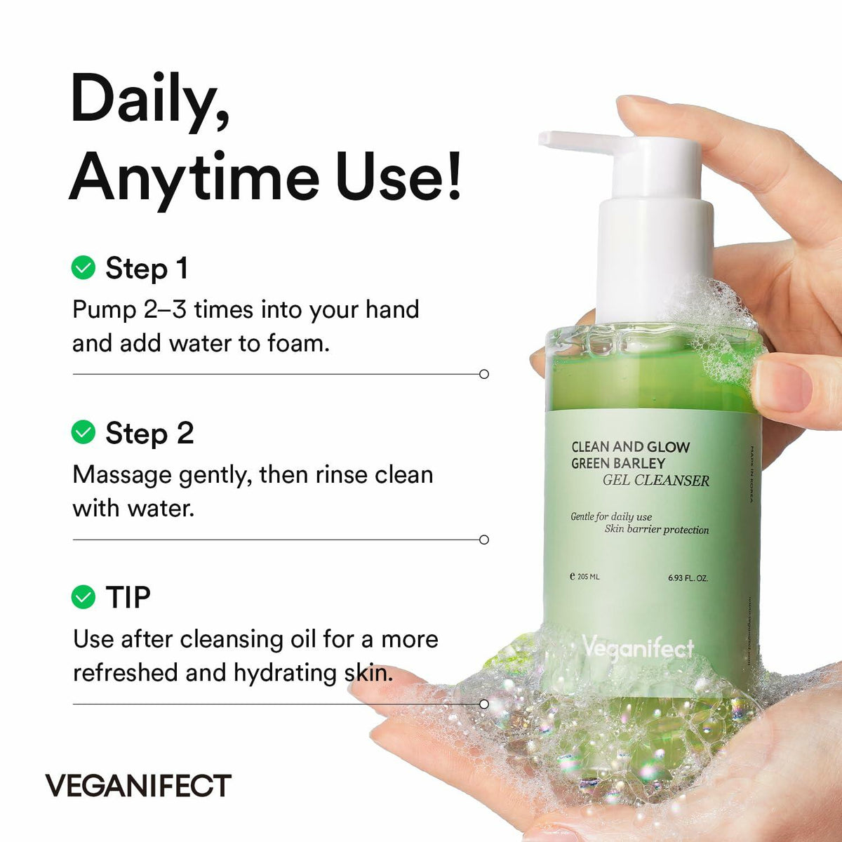 VEGANIFECT Gel-to-Foam Cleanser Hydrating Face Wash 205ml 6.93fl oz