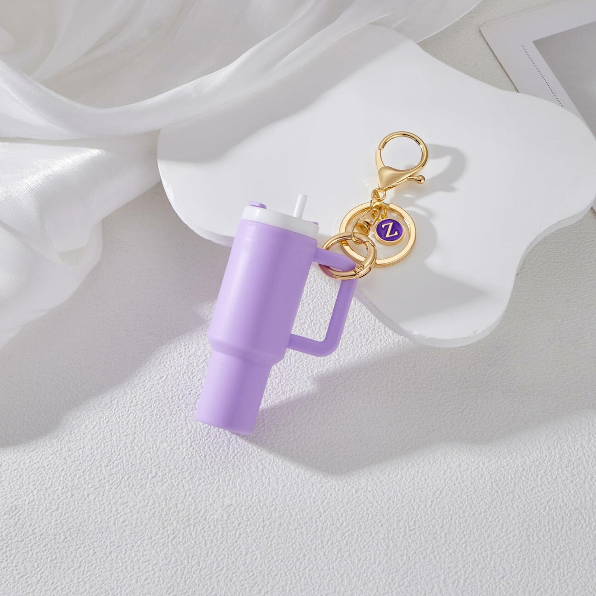 Sanyaa Initial Mini Cup Keychain Accessories for Stanley Purple E