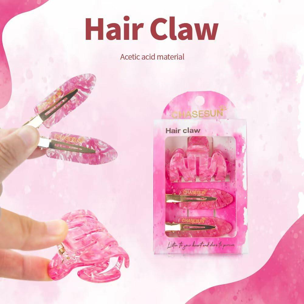 CHASESUN Pink Hair Claw Clips Set 3 Pcs Acetate Solid Pattern