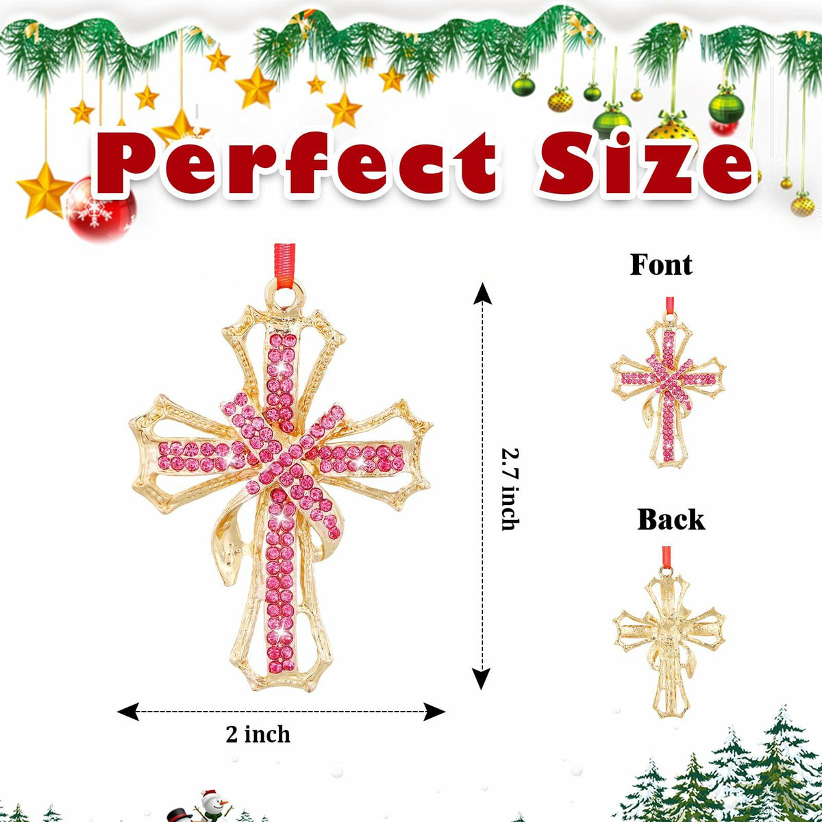 GROWTHMAGIC Metal Cross Christian Christmas Ornaments Pink Religious Decor