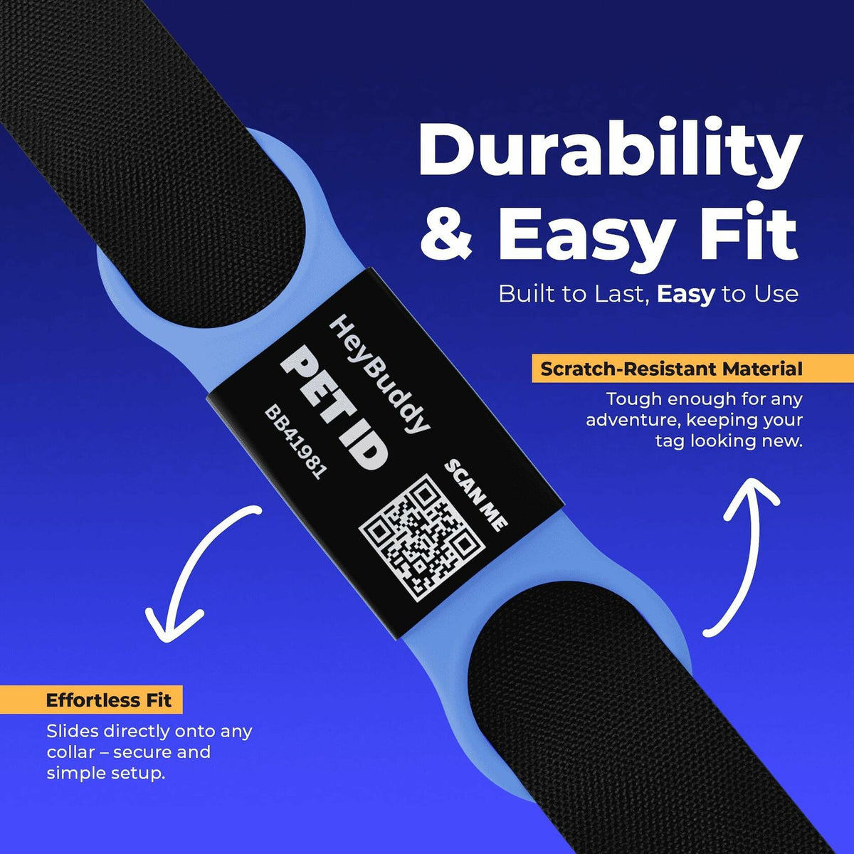 HeyBuddy Slide Series QR Code Smart Pet Tag Stainless Steel Blue
