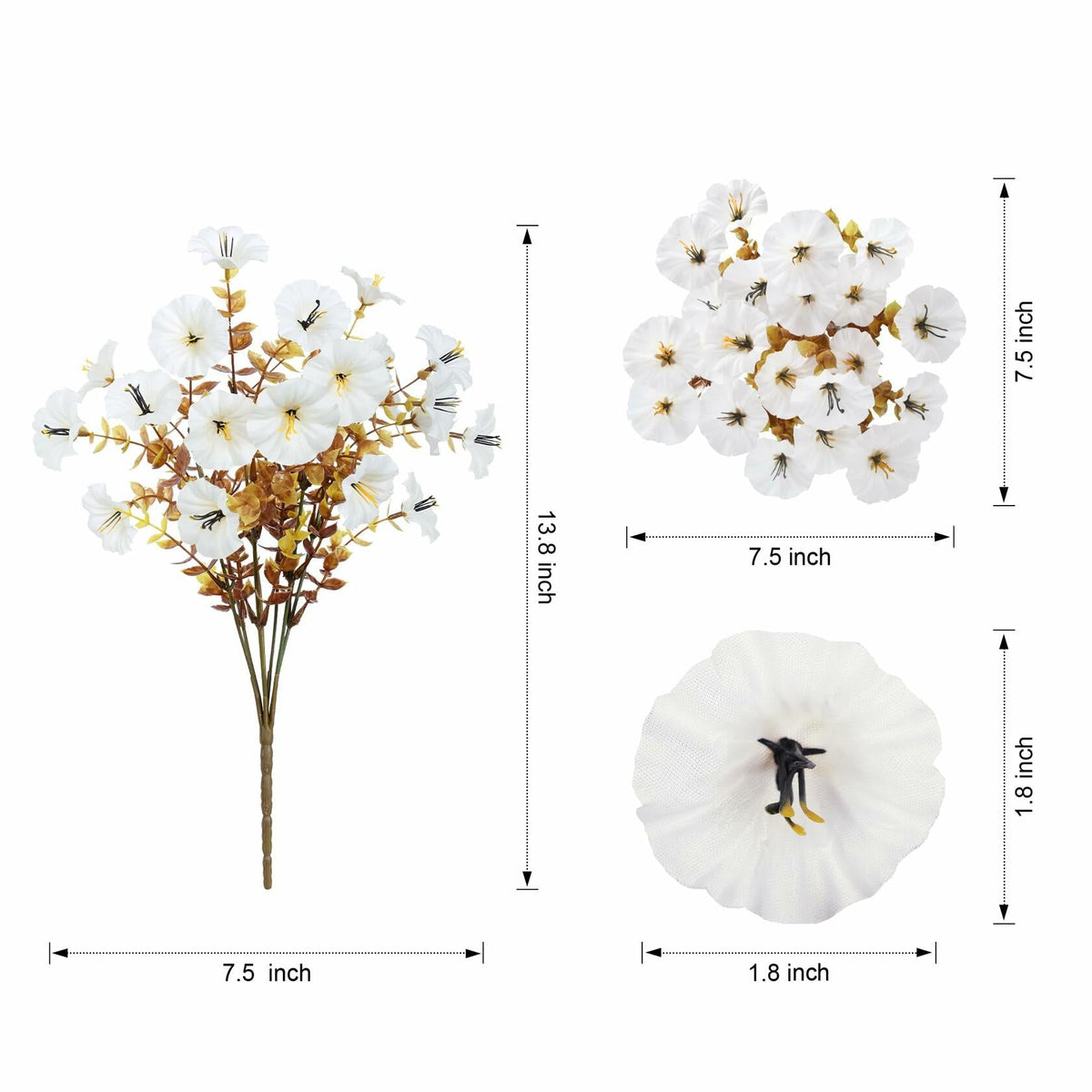 HyeFlora Fake Mums Artificial Fall Flowers 12 Bundles White Silk Morning Glory