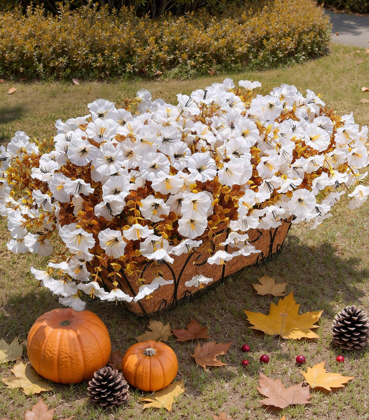 HyeFlora Fake Mums Artificial Fall Flowers 12 Bundles White Silk Morning Glory