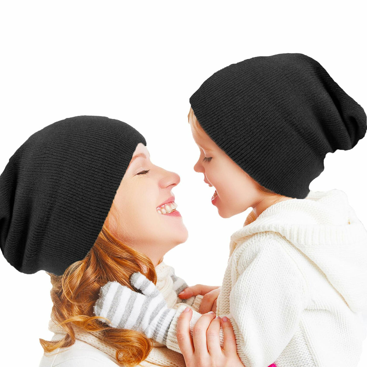 Zion Praiser 2PCS Family Beanie Hat Parent-Child Winter Knitted Warm Black