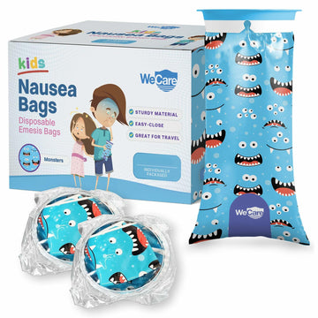 Kids Vomit Bags 5 Pack Disposable Leak Proof Self Sealing Monster Print