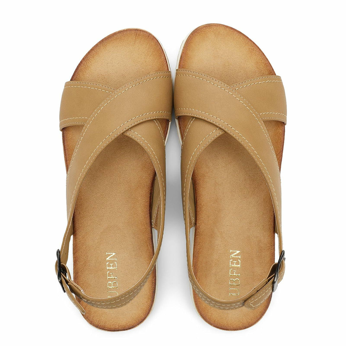 UBFEN Womens Flat Sandals Arch Support Adjustable Slingback Khaki Size 10.5 inches